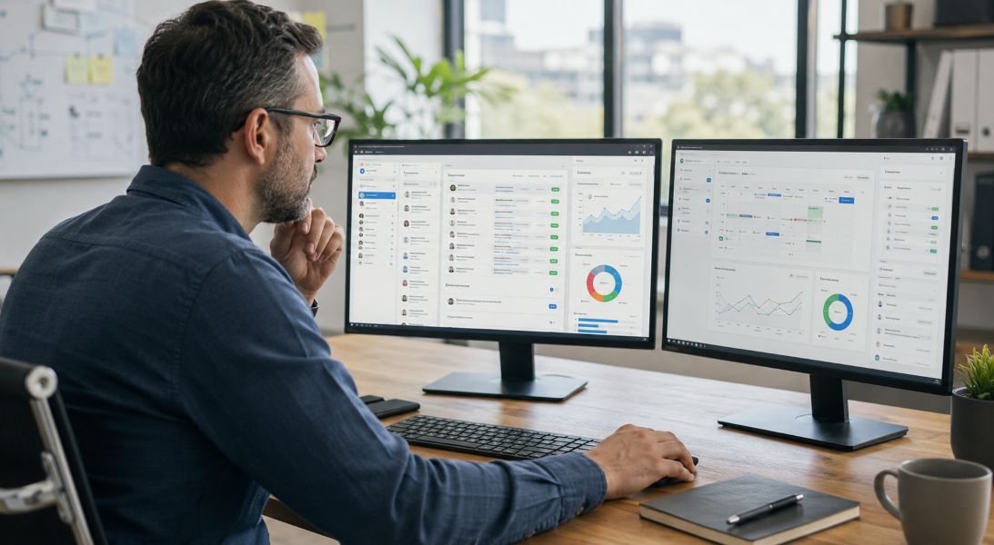 Marketing manager comparing social dashboards